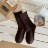 Calcetines Apilados Meilade para Mujer Calcetines de Color Sólido Primavera y Otoño Calcetines Caña Media Color Caqui Combinados con Zapatos Birkenstock Calcetines Largos Sin Costuras
