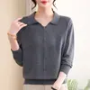 Nuevo suéter elegante con cuello para primavera y otoño para madres, mujeres de mediana edad y mayores, camisa base de punto suelta de color liso para otoño e invierno