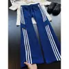 Pantalones de chándal a rayas de estilo americano de moda con cordón para hombre, estilo urbano vintage, pantalones largos casuales holgados y versátiles en azul