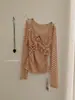Liquidación, Sin Devoluciones ni Cambios. Camiseta Básica de Encaje Festivo Estilo Coreano con Elástico Fruncido Cuadrado para Mujer 7911