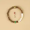 Pulsera de bucle único de sándalo verde natural y piedra Shoushan con cuentas finas, buena suerte, artística, lujo ligero, pulsera decorativa para mujer