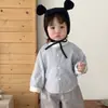 Ropa Infantil Estilo Coreano Conjunto de Tres Piezas Chaleco de Mezclilla Otoño para Bebé Chaleco Bordado para Bebé Camisa Pantalones de Pierna Ancha Atuendo Elegante