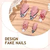 Uñas Postizas para Otoño e Invierno Uñas Almendra Estampado de Leopardo Borde Francés Flores Estereoscópicas 3D Uñas de Manicura de Alta Calidad Uñas Postizas Venta al Por Mayor