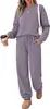 Top casual estilo americano de cuello redondo y manga larga, adelgazante y cómodo para usar en casa, actividades al aire libre y deportes; Pantalones de chándal con cintura de cordón y pierna cónica, conjunto de dos piezas