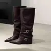 Moda botas altas de tacón alto de punta fina para mujer, nuevas 2026 botas largas con tacones gruesos, estilo apilado de moda