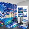 Juego de cuatro piezas para baño, directo del fabricante, cortina de ducha impermeable de poliéster con impresión digital, engrosada, para baño