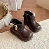 Botines Cortos con Lazo Estilo Coreano para Niñas 2026 Otoño/Invierno Nueva Llegada Cálidos con Felpa Botines Pequeños de Piel Botas de Algodón con Tejido en Superficie de Piel para Niñas