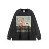 Estilo Americano Rua Principal hiphop Desenho Animado Vintage Estampado Lavagem Pesada Velha Manga Longa Camiseta Masculina e Feminina ins Nacional Tendência Versátil