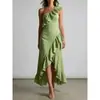 Sitio Independiente de Amazon Comercio Exterior Ropa para Mujer Estilo Nuevo Europeo y Americano Cruzado Vestido Elegante Irregular con Volantes Plisados