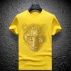 Nova Camiseta Casual Masculina de Verão 2023 com Cabeça de Tigre Hot Drilling Marca Tendência Manga Curta