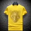 Nova Camiseta Casual Masculina de Verão 2023 com Cabeça de Tigre Hot Drilling Marca Tendência Manga Curta