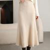 Otoño e Invierno 2024 Nueva Falda de Punto de Lana Pura para Mujer Cintura Alta Color Sólido Suelta Combinable Largo Medio Falda Línea A