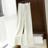 Calças de lã de perna larga femininas, cintura alta, calças de lã pura, calças soltas, retas, casuais, outono e inverno, agasalhos, calças compridas, esfregão