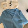 Cárdigan de punto de manga larga para mujer, cuello en V, otoño 2024, camisa de punto para mujer, abrigo corto, top de manga larga, estilo coreano para mujer