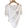 Camiseta de manga corta con cuello en V 2026, Amigable con la piel y transpirable, Estilo fresco y delgado de verano, Top de manga corta adelgazante, Top simple estilo Ins, Modelo nuevo