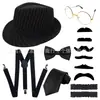 Sombrero de Rayas para Hombre de los Años 20 Boina Correa para el Hombro Bigote Falso Corbata Traje de Detective Artículo Individual Artículo de Baile Popular
