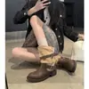 Botas de motocicleta estilo europeu e americano retrô com fivela de couro genuíno, botas de cano médio com salto grosso e bico redondo para comércio exterior transfronteiriço, botas curtas de outono e inverno