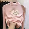 Ropa interior térmica para niños con forro de forro polar, nuevo estilo otoño/invierno, camiseta de manga larga de moda para niñas, tejido cepillado, cuello semi-alto, cálida y con estampado