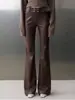 Design de Nicho 25 Outono e Inverno Novo Calça de Couro Ecológico de Proteína com Barra Larga Elástica de PU para Mulheres, Calça de Couro Pu Elástica Fresca com Rima