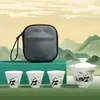 Juego de Té Cerámico Portátil para Paisajes, Juego de Té Rápido para Viaje, Una Tetera Tres Tazas, Taza de Té Kung Fu para Exteriores, Caja de Regalo