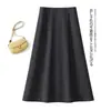 Falda de lana de cintura alta hasta la mitad de la pierna para otoño e invierno para mujer, nuevo estilo 2026, gris oscuro, adelgazante, falda de línea A