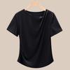 Playera Asimétrica con Giro en el Cuello para Mujer, Verano Tencel Lyocell Manga Corta, Diseño Fruncido que Ciñe la Cintura, Top Sencillo de Hombro Recto