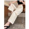 Jeans de Cintura Alta de Talla Grande de Pierna Recta para Mujer, Nuevo Estilo Delgado de Verano 2025, Pantalones Petite Recortados Adelgazantes de Pierna Ancha