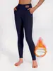 Nuevos Leggings de Lana de Cordero Transfronterizos para Mujer, de Cintura Alta con Bolsillos de Cuero, Forrados de Felpa de Invierno, Adelgazantes, Pantalones Deportivos para Yoga