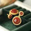 Pendientes de Ónix Sur y Rubí Chapados en Oro Mate Estilo Vintage de Hong Kong para Mujer Pendientes con Artesanía Entrelazada