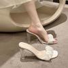 Sandalias Nicho 2025 Otoño e Invierno Nuevos Tacones Altos Estilo Hada Transparentes de Alta Gama Frescas Francesas para Exterior Zapatillas de Cristal