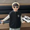 9783 Chaleco de Felpa para Niños Color Sólido Cuello Alto Niño Mediano Niños y Niñas Estilo Otoño/Invierno Chaleco Cálido Forrado de Felpa Chaleco sin Mangas Moderno