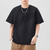 Camiseta de manga corta con diseño de costuras de verano de 280 g para hombre, holgada japonesa, tendencia, manga cinco cuartos, cuello redondo
