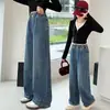 Jeans de Primavera y Otoño para Niñas 2025 Nuevo Estilo Pantalones de Pierna Ancha Bordados en Bolsillo Trasero para Niños Mayores Pantalones Largos Rectos Casuales