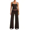Conjunto de yoga transfronteiriço para mulheres, top esportivo sem mangas com gola halter color block, aparência de duas peças, cós dobrável, conjunto de calças compridas para corrida e fitness