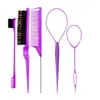 Set de Peluquería Listo para el Extranjero Set de Tres Piezas Peine de Cola con Punta de Aguja de Acero Partición Reflejos Cepillo para Cejas de Doble Cabeza Peine Cepillo para Bordes