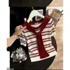 2026 Verano Nuevo Suelto Elegante Chal Rayado Top Moderno Hermoso Único Atractivo Manga Corta Camiseta Tejido para Mujer