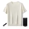 Nuevo Modelo Verano 2026 100% Lana 68 Hilos Doble Hilo Fino Imitación Hilo Yangzi Tejido Cuello Redondo Delgado Manga Corta Camisa para Hombre
