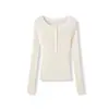 Suéter de Punto Henley con Cuello Redondo para Mujer, Hilo Yangzi 120s 100% Lana Merino, Suéter Ajustado para Otoño