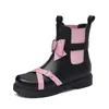 Nuevas botas cortas de cuero para mujer, punta redonda, hebilla de cinturón japonesa, botines Chelsea con lazo, botas estilo Dr. Martens, tacón bajo, zapatos de estudiante