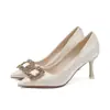 775-9 vermelho vinho saltos altos pés femininos não cansados sexy camurça salto fino sapatos de casamento fivela quadrada strass sapatos xiuhe