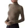 Camiseta de Punto Simple Gris de Cuello Alto Medio Francés de Alta Gama para Mujer Otoño e Invierno Suéter Ajustado con Top en Capas