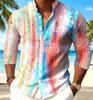Camisa masculina de manga longa com gola alta, estilo retro de férias da Amazon, best-seller, color block, moderna, sem amassar