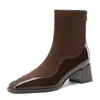 5598-8 Botines Cuadrados de Cachemir con Retazos para Mujer Tacón Grueso Tacón Alto Botas Adelgazantes Versátiles Botas Martin Cremallera Trasera Antideslizante