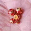 Cuentas Redondas con Mantra de Seis Caracteres en Cloisonné Rojo, Cuentas Sueltas Azul Quemado, Separadores Perforados Retro con Mantra de Seis Caracteres en Cloisonné