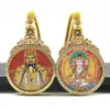 Colgante Thangka de Doble Cara con Diamantes Redondos Incrustados, Pintado a Mano sobre Tela de Xizang, Dorado, Ocho Santos Patronos, Hada Zorro, Vida Pasada y Presente