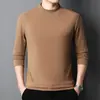 Camiseta Masculina de Manga Longa com Gola Alta Meia, Outono, Fleece Fino, Corte Slim, Camada Base, Fleece Alemão Dupla Face 220g, Camisa Base de Peça Única para Dropshipping
