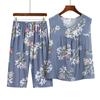 2023 nuevo verano ropa de mamá cuello redondo estampado traje sin mangas suelto casual fresco señora mayor traje de dos piezas