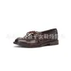 Sapatos de couro de cavalo lavados à água de salto baixo para mulheres, novo estilo outono/inverno, couro genuíno, com cadarço, confortáveis, bico redondo, abertura profunda, sapatos femininos