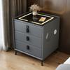 Mesa de Noche de Madera Maciza con Tres Cajones Lujo Inteligente Simple Carga Inalámbrica Inteligente Dormitorio Pequeño Cuero Juego Completo