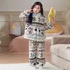 Pijama cardigan infantil de manga longa em fleece coral, novo estilo outono/inverno, roupa de casa fofa e moderna, flanela com zíper, espessado